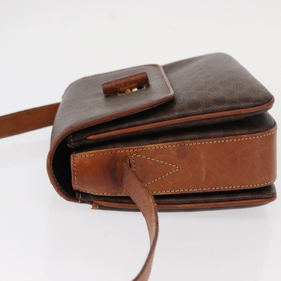 CELINE Macadam Canvas Shoulder Bag PVC Leather Brown Gold Auth bs31208