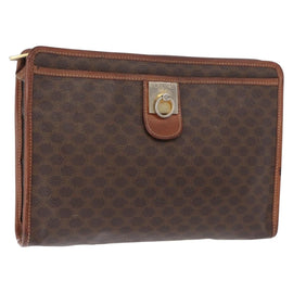 CELINE Macadam Canvas Clutch Bag PVC Leather Brown Gold Auth bs31209