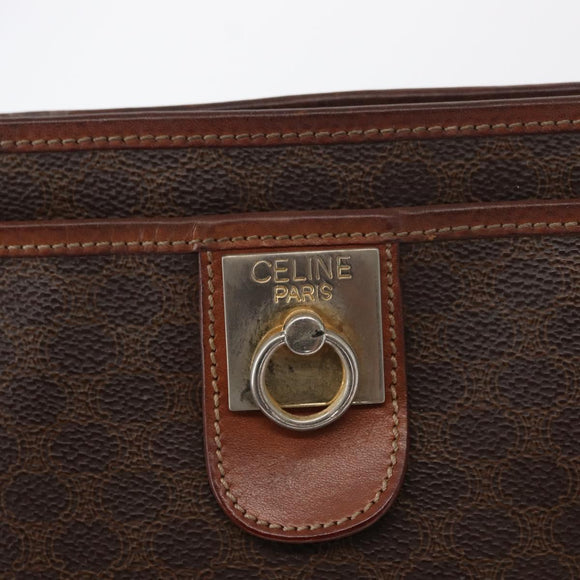 CELINE Macadam Canvas Clutch Bag PVC Leather Brown Gold Auth bs31209