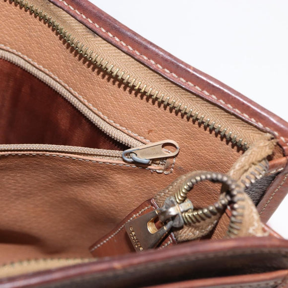 CELINE Macadam Canvas Clutch Bag PVC Leather Brown Gold Auth bs31209