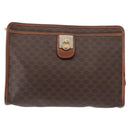 CELINE Macadam Canvas Clutch Bag PVC Leather Brown Gold Auth bs31209-13