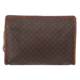 CELINE Macadam Canvas Clutch Bag PVC Leather Brown Gold Auth bs31209 - 0