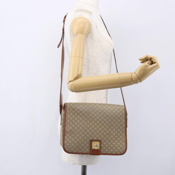 CELINE Macadam Canvas Shoulder Bag PVC Beige Gold Auth bs31210