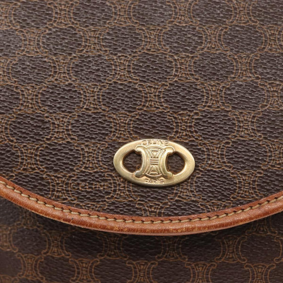 CELINE Macadam Canvas Shoulder Bag PVC Leather Brown Gold Auth bs31211