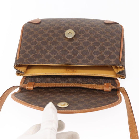 CELINE Macadam Canvas Shoulder Bag PVC Leather Brown Gold Auth bs31211