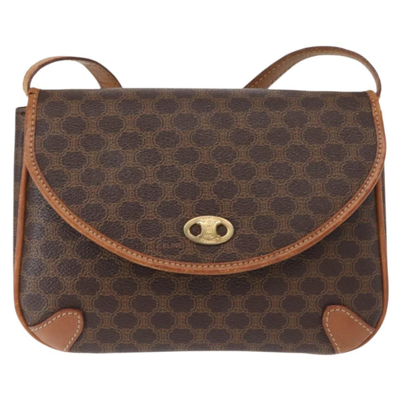 CELINE Macadam Canvas Shoulder Bag PVC Leather Brown Gold Auth bs31211