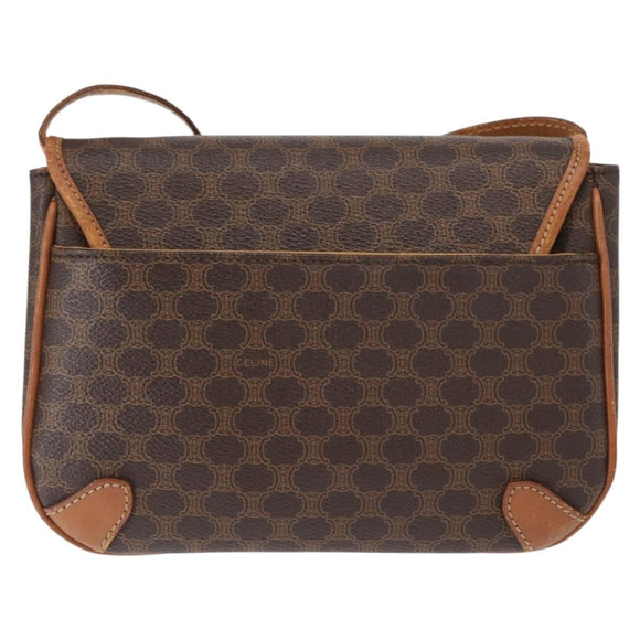 CELINE Macadam Canvas Shoulder Bag PVC Leather Brown Gold Auth bs31211
