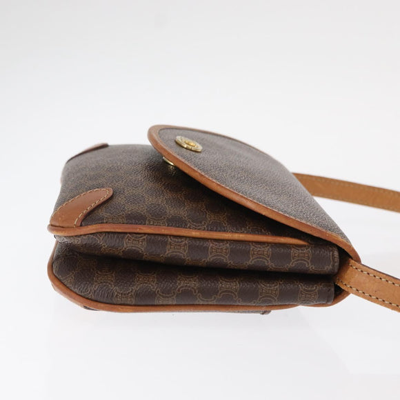 CELINE Macadam Canvas Shoulder Bag PVC Leather Brown Gold Auth bs31211