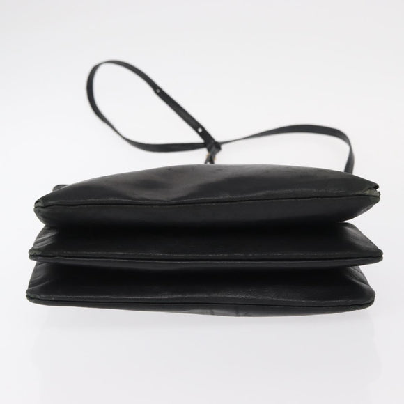 CELINE Trio Small Shoulder Bag Leather Black Gold Auth bs31212