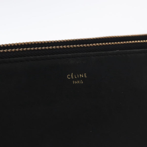CELINE Trio Small Shoulder Bag Leather Black Gold Auth bs31212