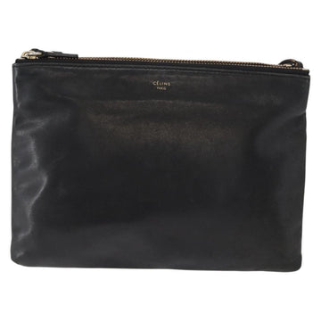 CELINE Trio Small Shoulder Bag Leather Black Gold Auth bs31212 - 0