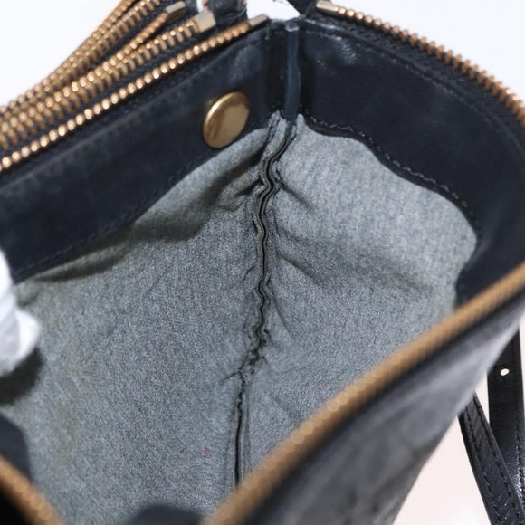 CELINE Trio Small Shoulder Bag Leather Black Gold Auth bs31212