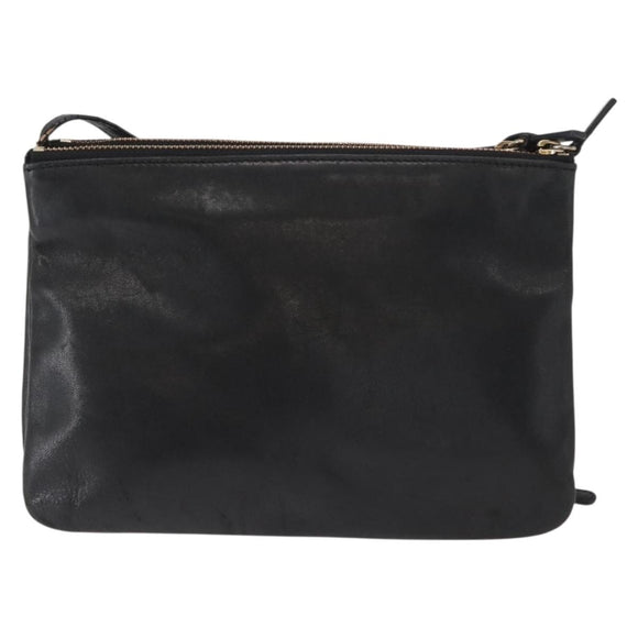 CELINE Trio Small Shoulder Bag Leather Black Gold Auth bs31212