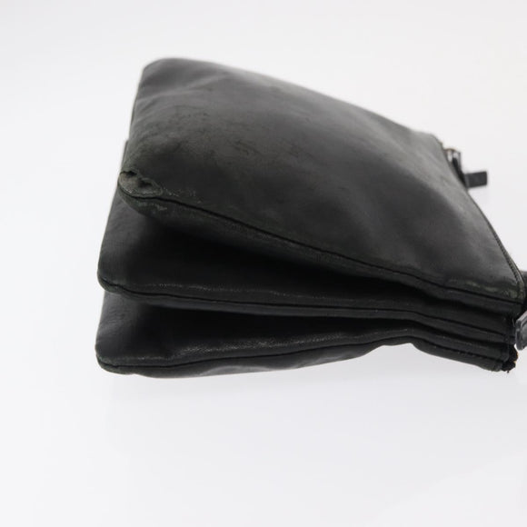 CELINE Trio Small Shoulder Bag Leather Black Gold Auth bs31212