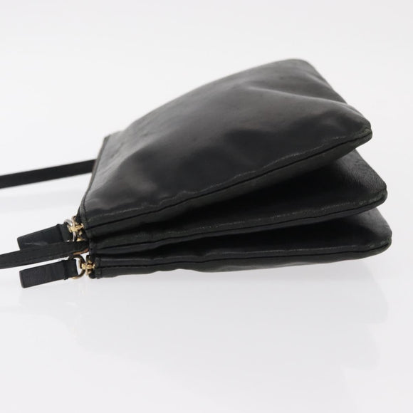 CELINE Trio Small Shoulder Bag Leather Black Gold Auth bs31212