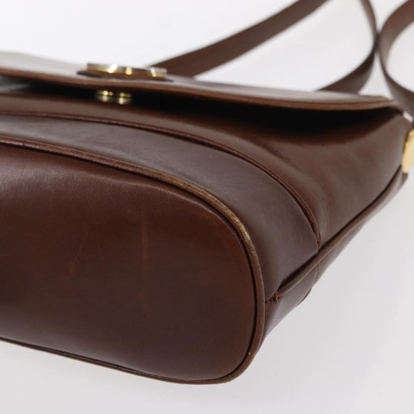 CELINE Shoulder Bag Leather Brown Gold Auth bs31214