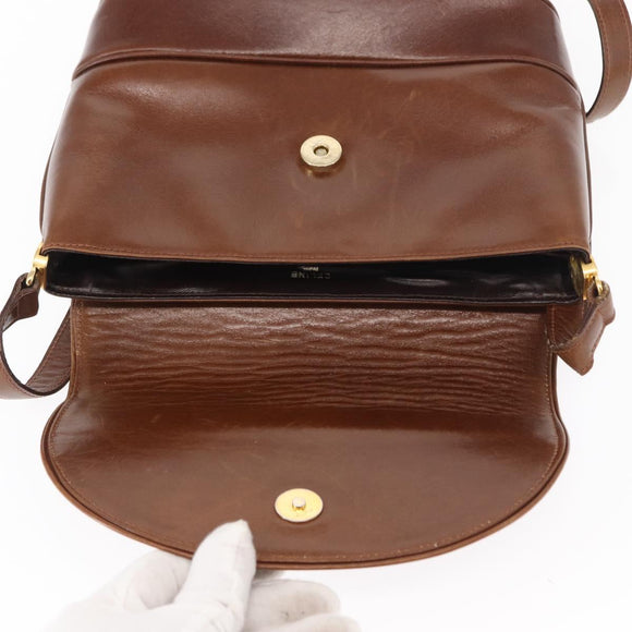 CELINE Shoulder Bag Leather Brown Gold Auth bs31214