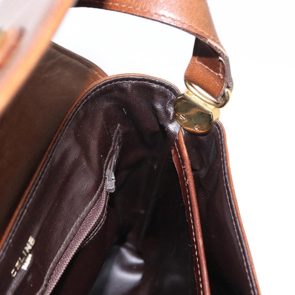 CELINE Shoulder Bag Leather Brown Gold Auth bs31214