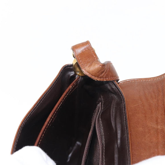 CELINE Shoulder Bag Leather Brown Gold Auth bs31214
