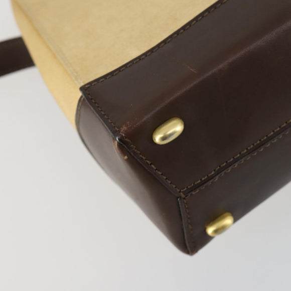 CELINE Shoulder Bag Nylon Leather Brown Gold Auth bs31215