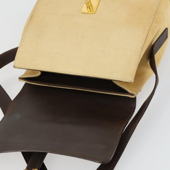 CELINE Shoulder Bag Nylon Leather Brown Gold Auth bs31215