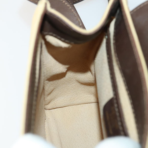 CELINE Shoulder Bag Nylon Leather Brown Gold Auth bs31215