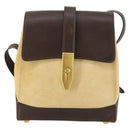 CELINE Shoulder Bag Nylon Leather Brown Gold Auth bs31215-2