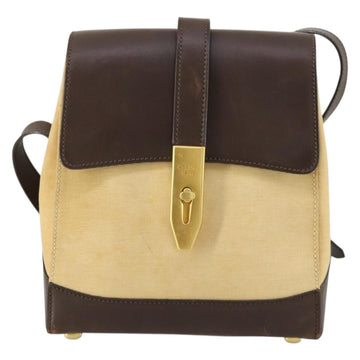 CELINE Shoulder Bag Nylon Leather Brown Gold Auth bs31215 - 0