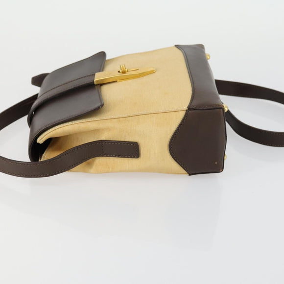 CELINE Shoulder Bag Nylon Leather Brown Gold Auth bs31215