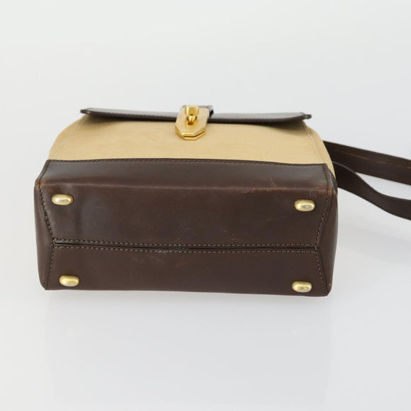 CELINE Shoulder Bag Nylon Leather Brown Gold Auth bs31215