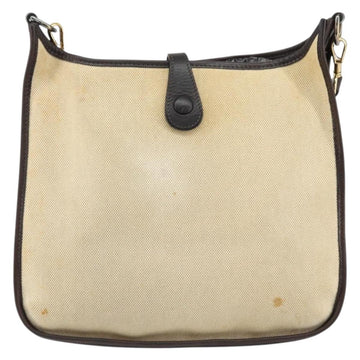 HERMES Evelyn 2 PM Shoulder Bag Leather Canvas Beige Gold Auth bs31216 - 0