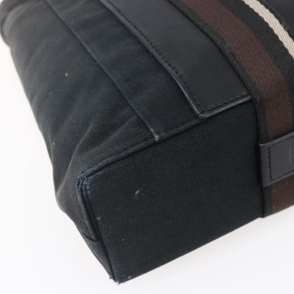 HERMES Toroca Horizontal MM Hand Bag Canvas Black Brown Auth bs31217