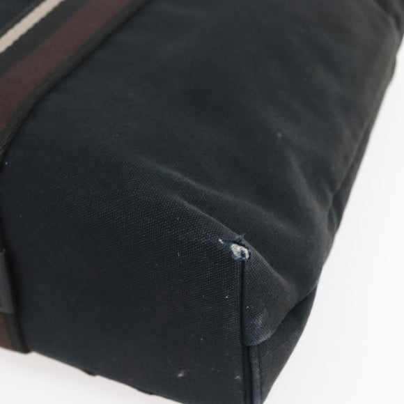 HERMES Toroca Horizontal MM Hand Bag Canvas Black Brown Auth bs31217