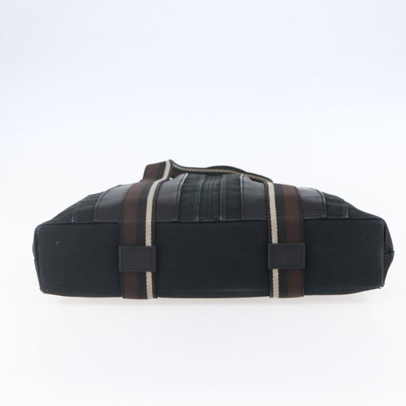 HERMES Toroca Horizontal MM Hand Bag Canvas Black Brown Auth bs31217