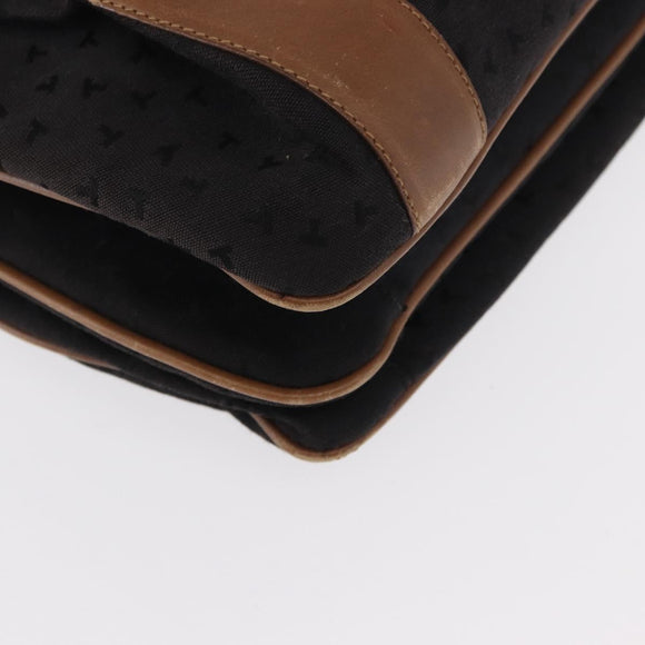 TIFFANY&Co. Hand Bag Canvas Leather Black Gold Auth bs31218