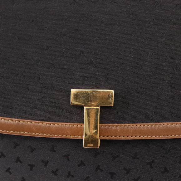 TIFFANY&Co. Hand Bag Canvas Leather Black Gold Auth bs31218