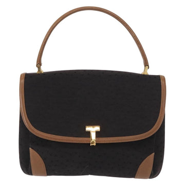 TIFFANY&Co. Hand Bag Canvas Leather Black Gold Auth bs31218 - 0