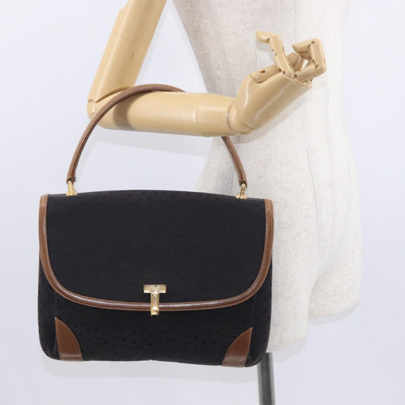 TIFFANY&Co. Hand Bag Canvas Leather Black Gold Auth bs31218