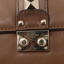 VALENTINO Studs Chain Shoulder Bag Leather Brown Gold Auth bs31220-9