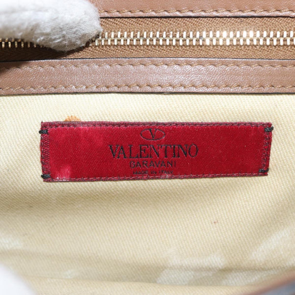 VALENTINO Studs Chain Shoulder Bag Leather Brown Gold Auth bs31220