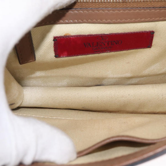 VALENTINO Studs Chain Shoulder Bag Leather Brown Gold Auth bs31220