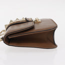 VALENTINO Studs Chain Shoulder Bag Leather Brown Gold Auth bs31220-4