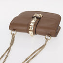 VALENTINO Studs Chain Shoulder Bag Leather Brown Gold Auth bs31220-6