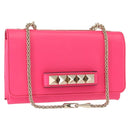 VALENTINO Studs Chain Shoulder Bag Leather Pink Gold Auth bs31221-1