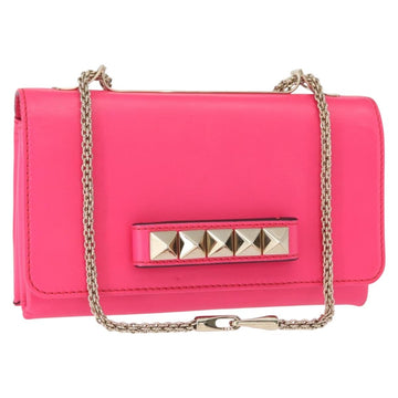 VALENTINO Studs Chain Shoulder Bag Leather Pink Gold Auth bs31221