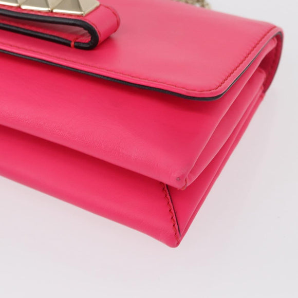 VALENTINO Studs Chain Shoulder Bag Leather Pink Gold Auth bs31221