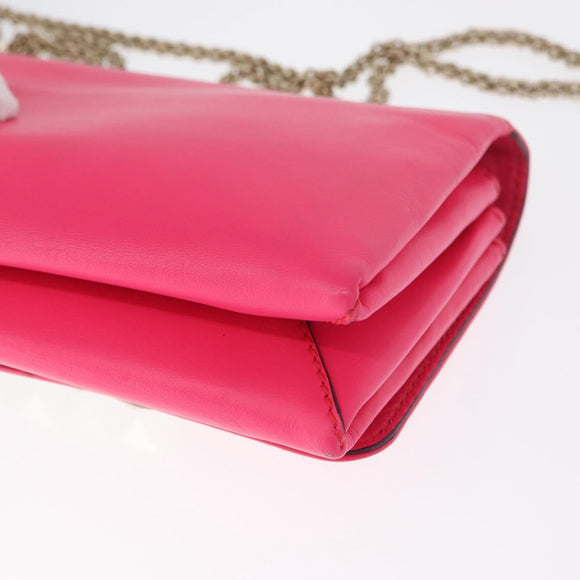 VALENTINO Studs Chain Shoulder Bag Leather Pink Gold Auth bs31221