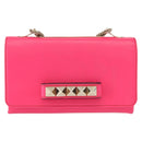 VALENTINO Studs Chain Shoulder Bag Leather Pink Gold Auth bs31221-13