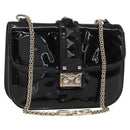 VALENTINO Studs Chain Shoulder Bag Enamel Black Silver Auth bs31222-1