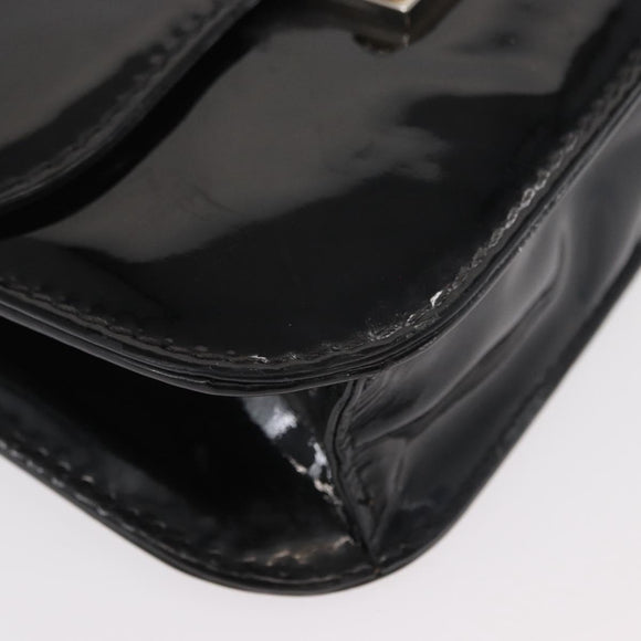 VALENTINO Studs Chain Shoulder Bag Enamel Black Silver Auth bs31222